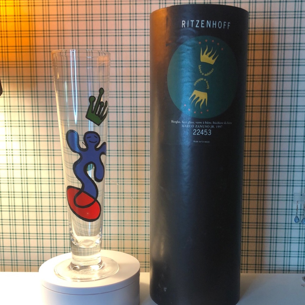 Vintage 1997 Ritzenhoff Pilsner Beer Glass w/ Coasters - Artist Marco Zanuso Jr